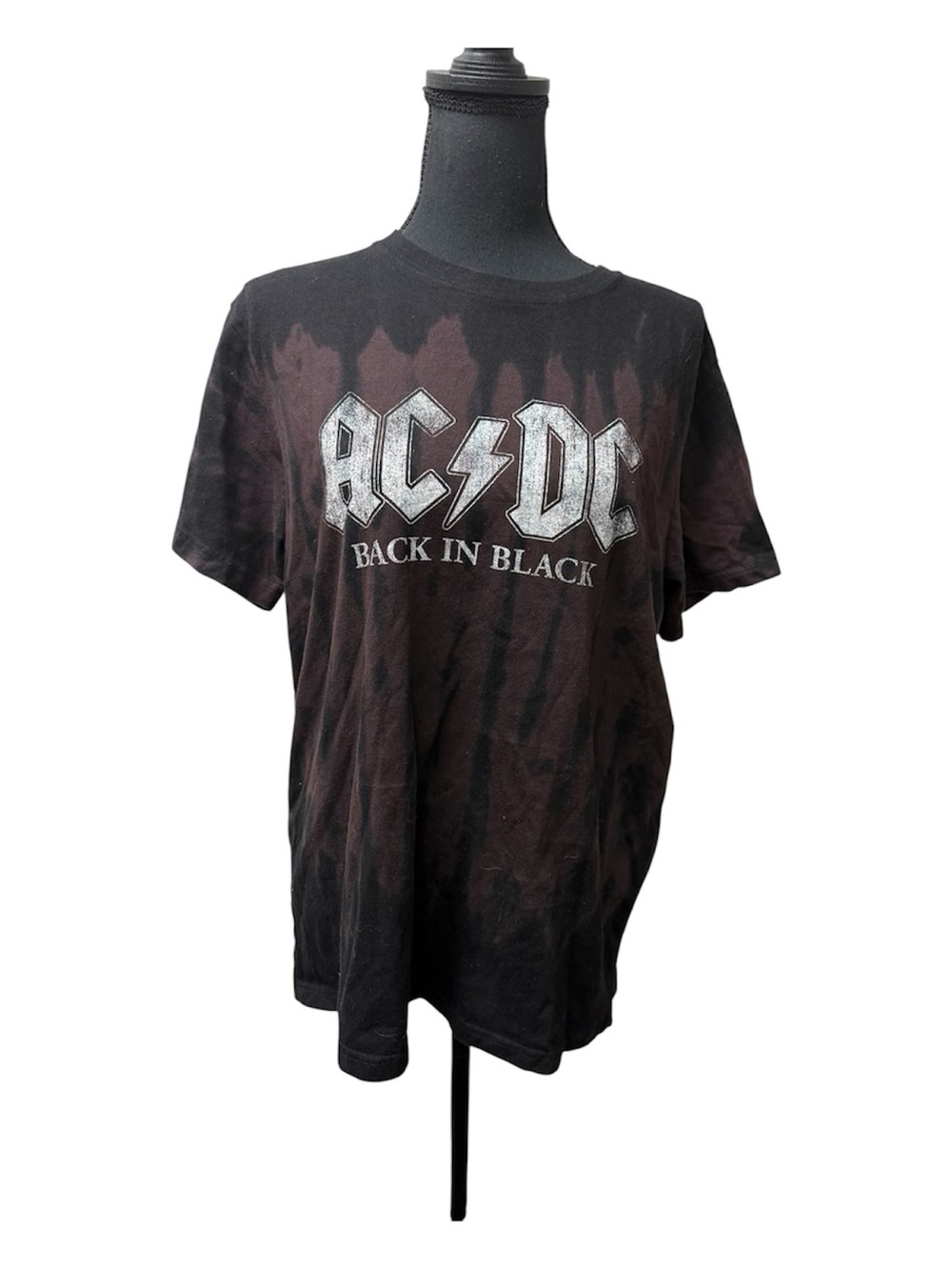 ACDC Back In Black Band Tee Large Distressed Tie Dye Rock Graphic Shirt